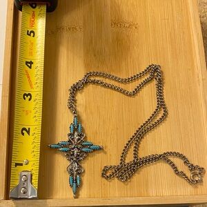 Turquoise Accent Cross Pendant Necklace